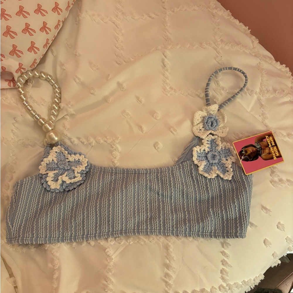 "Pretty in Pearls" Strawberry milk mob swim top